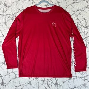 GUY HARVEY Fishing Shirt Men’s XXL Long Sleeved Red w Swordfish USA Flag on Back